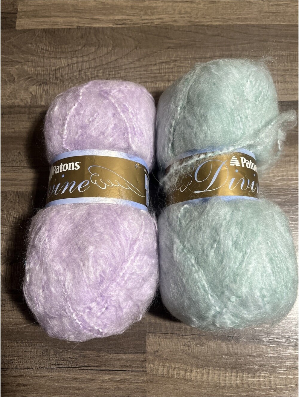 2-Patons Devine Yarn Mohair Wool Blend Knit Crochet Craft Green & Lavender